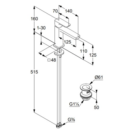 Смеситель KLUDI RENON 422883975 для раковины на одно отверстие однорычажный с донным клапаном