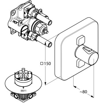 Термостат KLUDI PUSH 388110538 для ванны и душа встраиваемый на 2 потребителя внешняя часть
