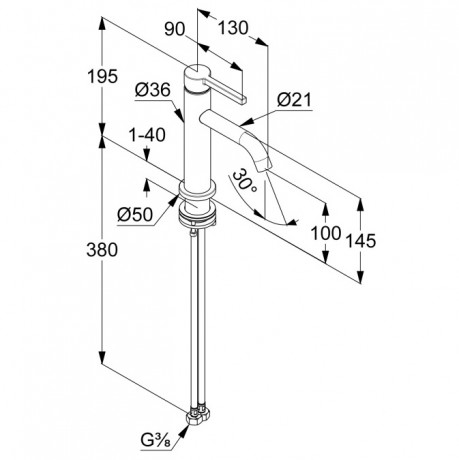 KLUDI NOVA FONTE Pura, однорычажный смеситель на умывальник 100, арт. 200260515