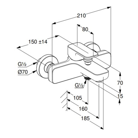 Смеситель KLUDI RENON 426910575 для ванны с изливом с подключением шланга