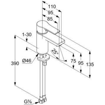 Смеситель KLUDI ZENTA SL 482620565 для раковины на одно отверстие однорычажный без донного клапана