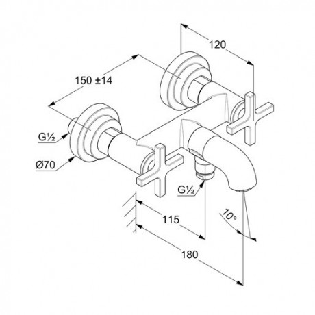 Смеситель KLUDI NOVA FONTE Classic 205400520 для ванны с изливом с подключением шланга