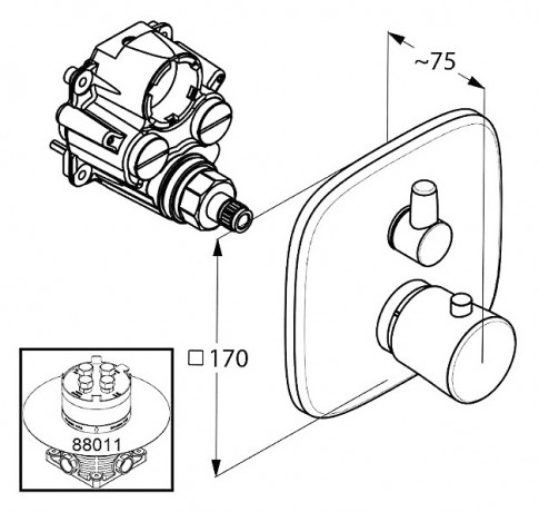 Термостат KLUDI AMBIENTA 538350575 для душа встраиваемый на 1 потребителя внешняя часть