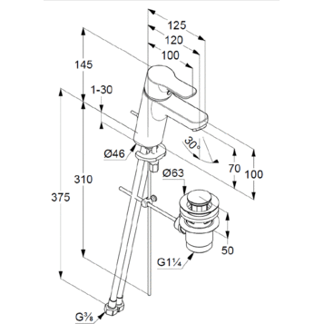 Смеситель KLUDI PURE&EASY 373829165 для раковины на одно отверстие однорычажный с донным клапаном