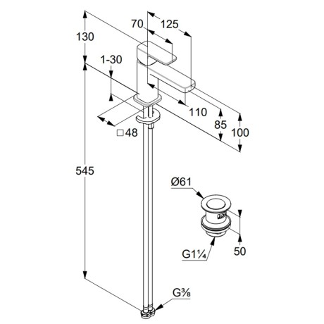 Смеситель KLUDI RENON 422663975 для раковины на одно отверстие однорычажный с донным клапаном