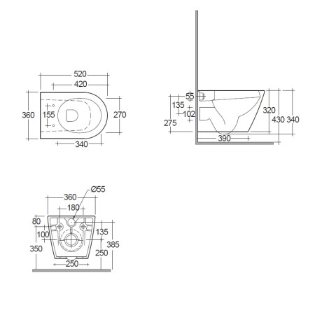 Унитаз KLUDI RESA R 23WCW0243 подвесной безободковый спиральный турбосмыв Spiral-Flush