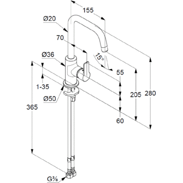 Смеситель KLUDI PURE&EASY 370240565 для раковины на одно отверстие высокий