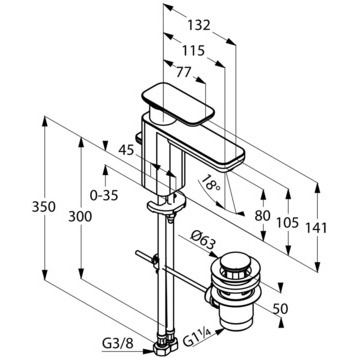 Смеситель KLUDI E2 490230575 для раковины на одно отверстие однорычажный с донным клапаном