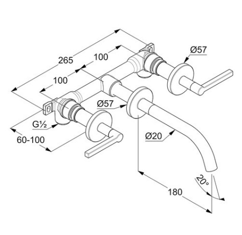 Смеситель KLUDI NOVA FONTE Puristic 20144N015 для раковины настенный встраиваемый со скрытой частью
