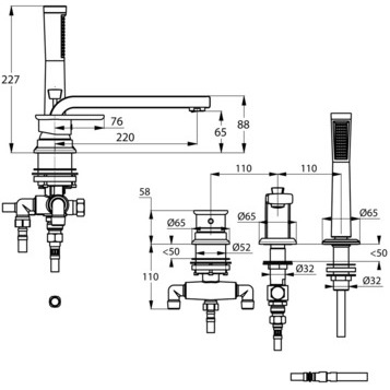Смеситель KLUDI E2 494470575 для ванны на бортик