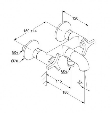 Смеситель KLUDI NOVA FONTE Déco 205400539 для ванны с изливом с подключением шланга