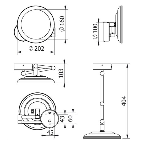 Зеркало косметическое KLUDI VELA R 58995N0W подвесное с подсветкой 3х кратное увеличение