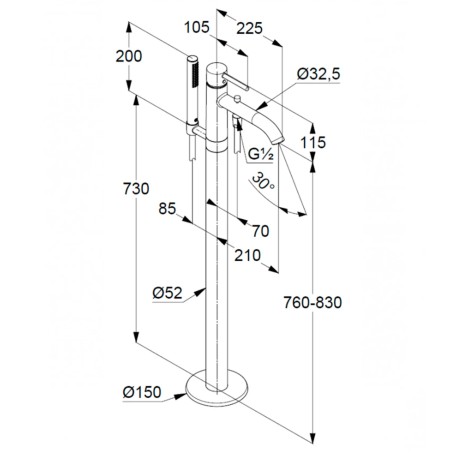 Смеситель KLUDI BOZZ 38590N076 для ванны напольный