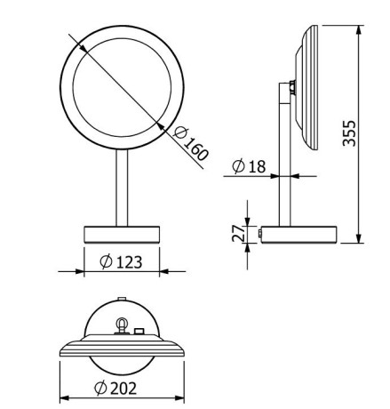 Зеркало косметическое KLUDI VELA R 58995N1F настольное с подсветкой 3х кратное увеличение