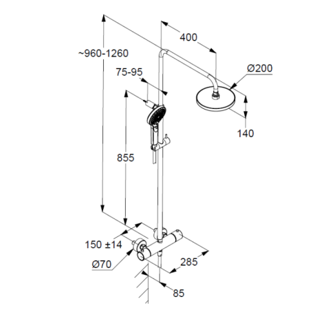 Душевая система KLUDI DIVE DUAL SHOWER SYSTEM 6907905-00S с термостатом с изливом