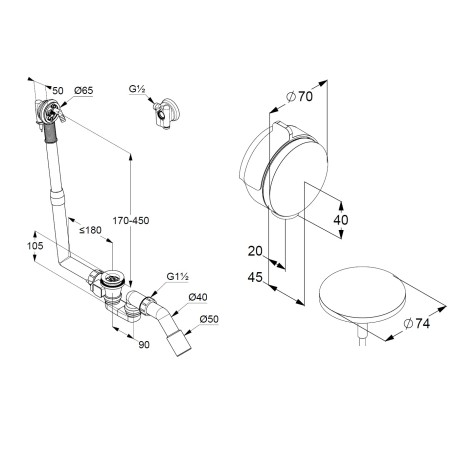 KLUDI ROTEXA MULTI Слив-перелив с наливом 7182639-00+2131500-00