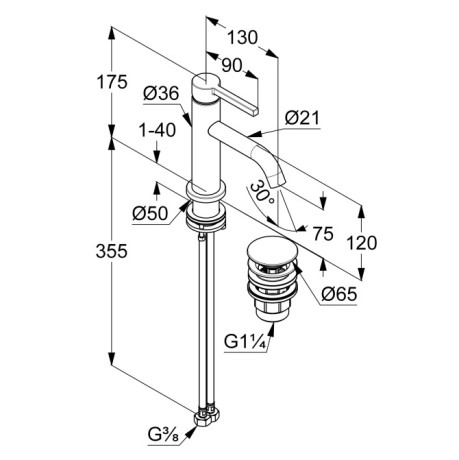 KLUDI NOVA FONTE Pura, однорычажный смеситель на умывальник 75, арт. 20266N215