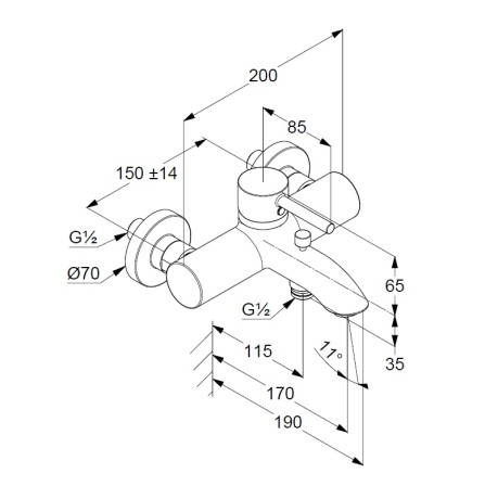 Смеситель KLUDI BOZZ 38691N576 для ванны с изливом с подключением шланга
