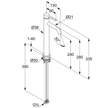 KLUDI NOVA FONTE Pura, однорычажный смеситель на умывальник 240, арт. 20298N215