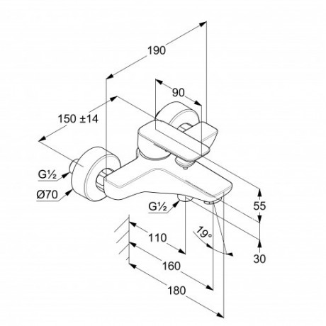 Смеситель KLUDI PURE&STYLE 406813975 для ванны с изливом с подключением шланга