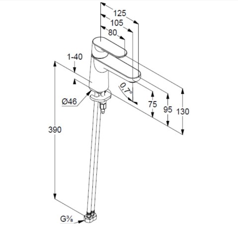 Смеситель KLUDI LOUVA 242725375 для раковины на одно отверстие однорычажный без донного клапана