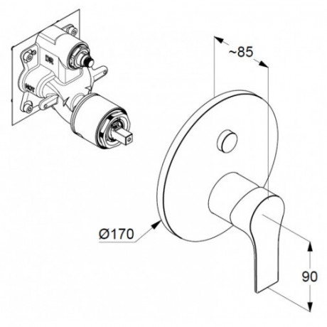 Смеситель KLUDI ZENTA SL 486590565 для ванны и душа встраиваемый внешняя часть с автоматическим переключателем воды PUSH&SWITCH