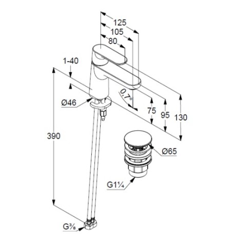 Смеситель KLUDI LOUVA 242665375 для раковины на одно отверстие однорычажный с донным клапаном